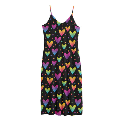 Colorful Heart Pattern Print Jersey Midi Cami Dress
