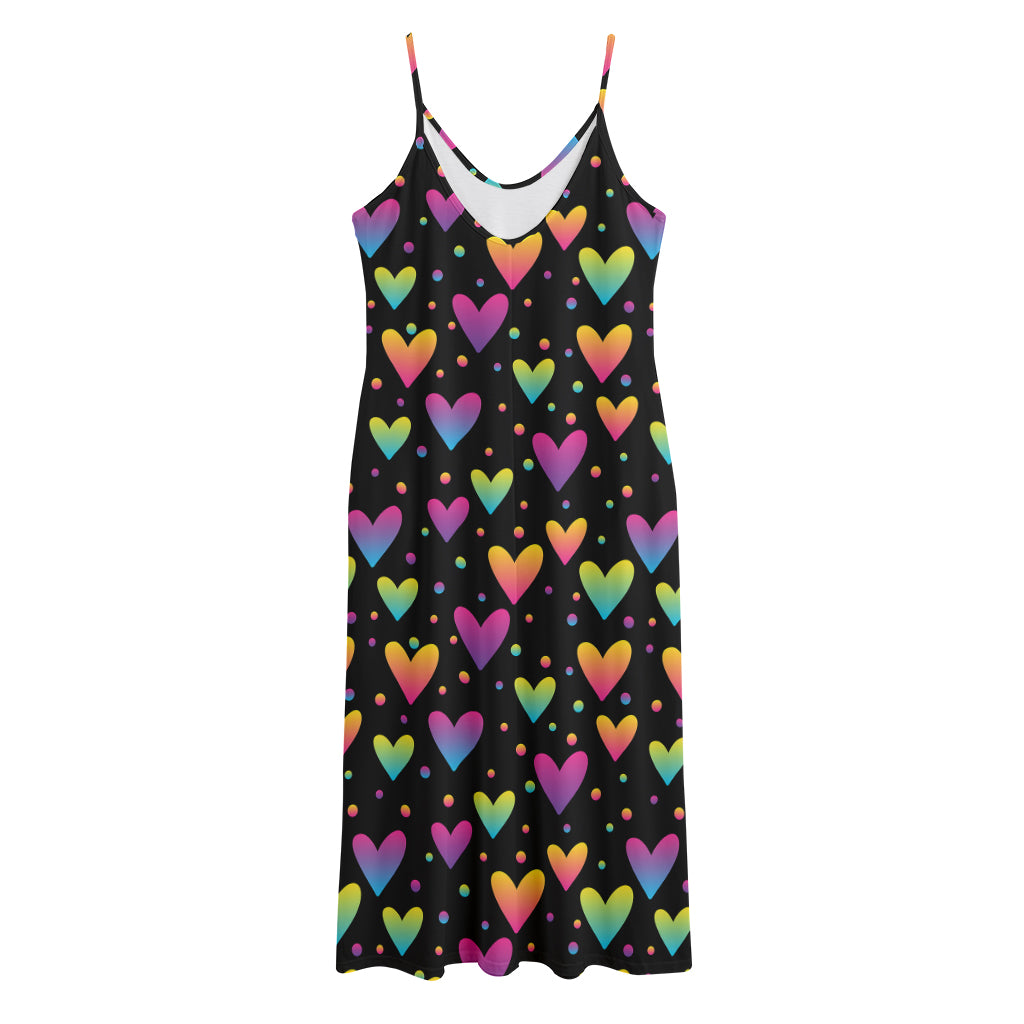 Colorful Heart Pattern Print Jersey Midi Cami Dress