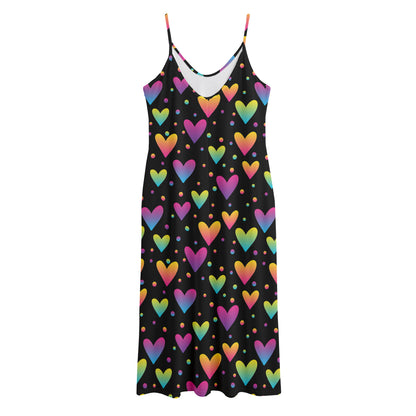 Colorful Heart Pattern Print Jersey Midi Cami Dress