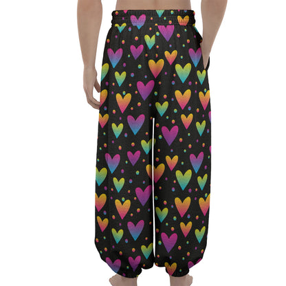 Colorful Heart Pattern Print Lantern Pants