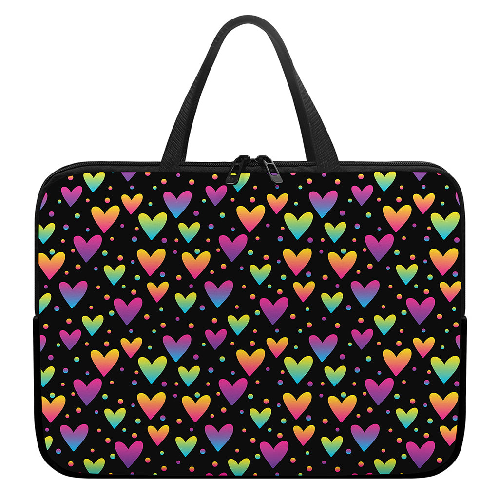 Colorful Heart Pattern Print Laptop Sleeve With Handle