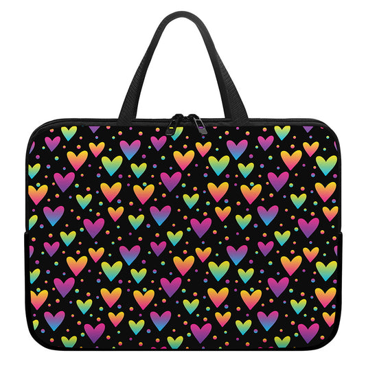 Colorful Heart Pattern Print Laptop Sleeve With Handle