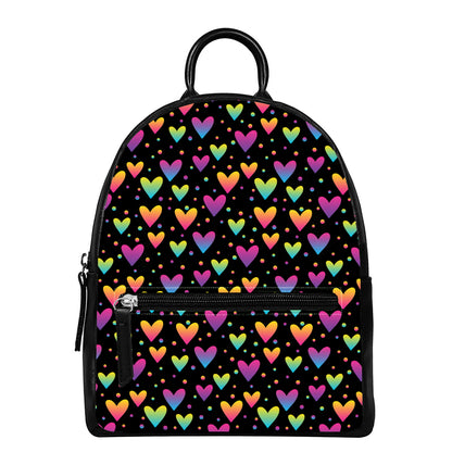 Colorful Heart Pattern Print Leather Backpack