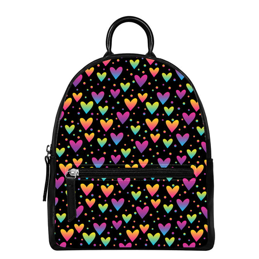 Colorful Heart Pattern Print Leather Backpack