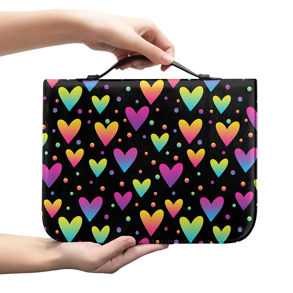 Colorful Heart Pattern Print Leather Bible Cover