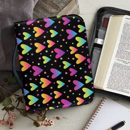 Colorful Heart Pattern Print Leather Bible Cover