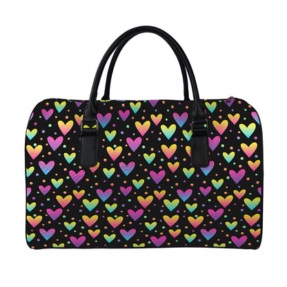 Colorful Heart Pattern Print Leather Duffle Bag