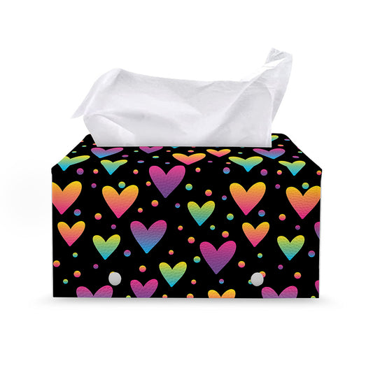 Colorful Heart Pattern Print Leather Tissue Box Cover