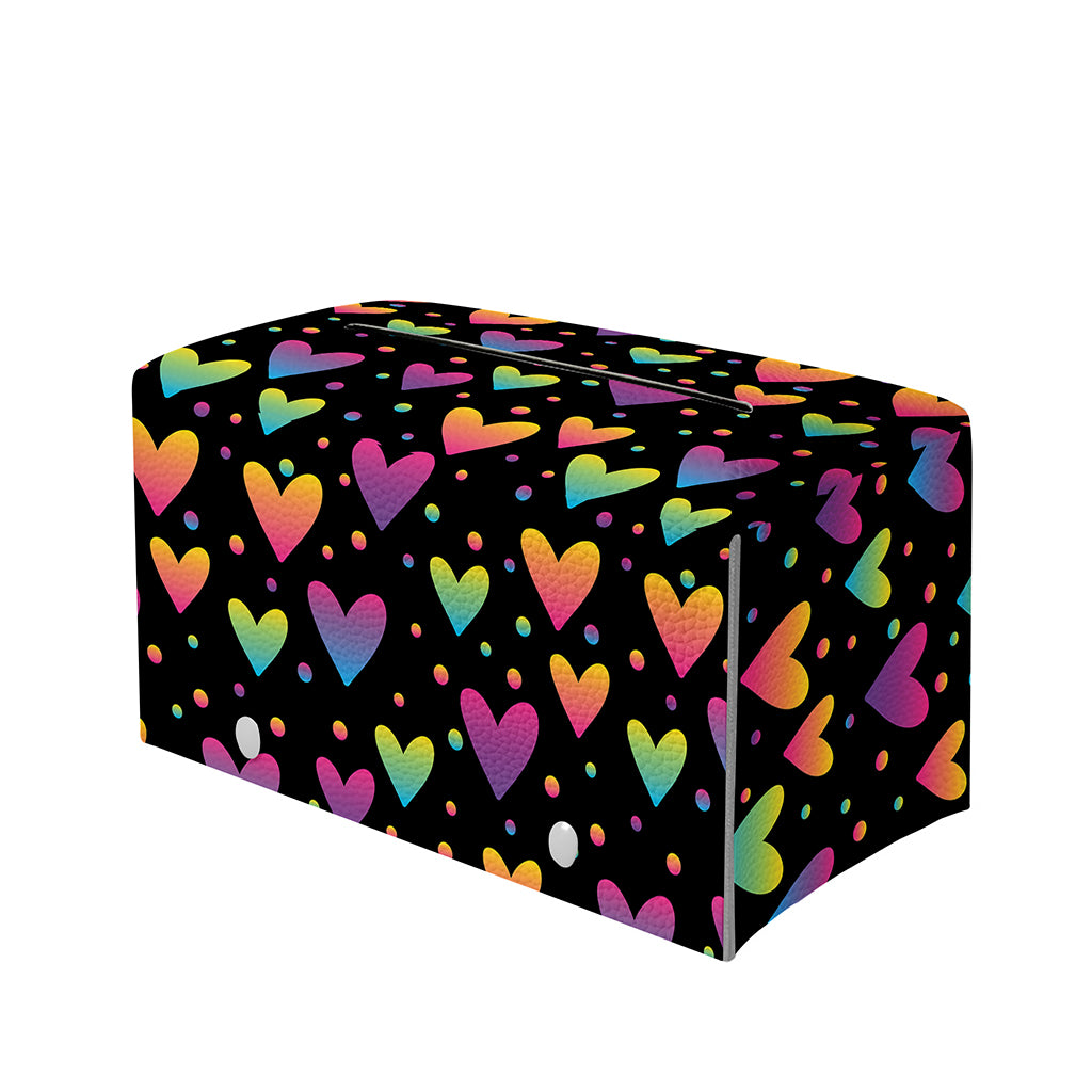 Colorful Heart Pattern Print Leather Tissue Box Cover