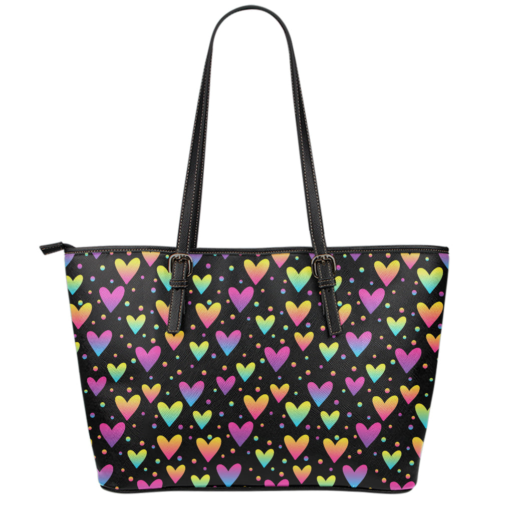 Colorful Heart Pattern Print Leather Tote Bag