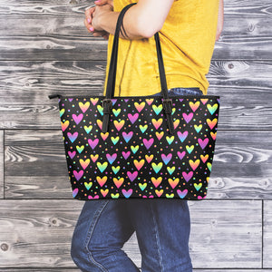 Colorful Heart Pattern Print Leather Tote Bag