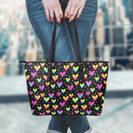 Colorful Heart Pattern Print Leather Tote Bag