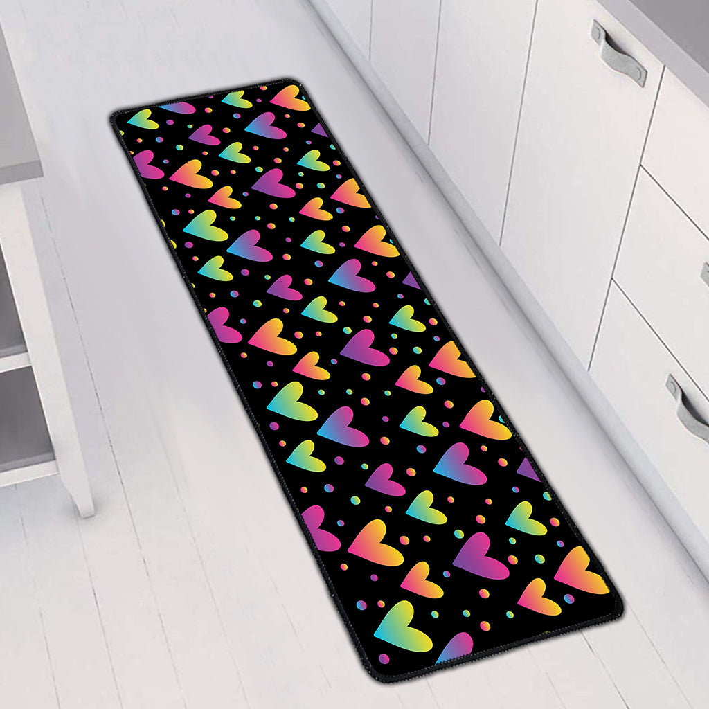 Colorful Heart Pattern Print Long Kitchen Mat