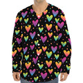Colorful Heart Pattern Print Long Sleeve Baseball Jersey