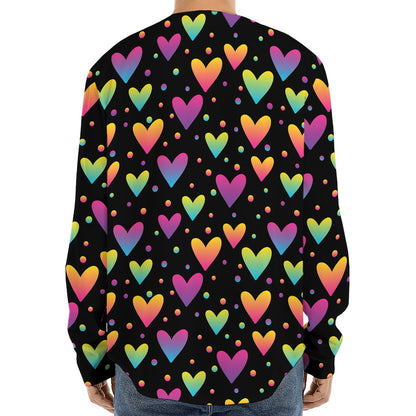 Colorful Heart Pattern Print Long Sleeve Baseball Jersey