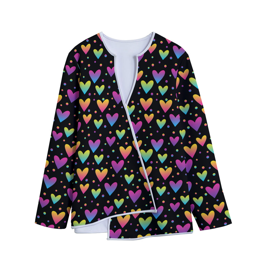 Colorful Heart Pattern Print Long Sleeve Short Coat