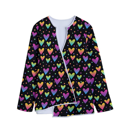 Colorful Heart Pattern Print Long Sleeve Short Coat