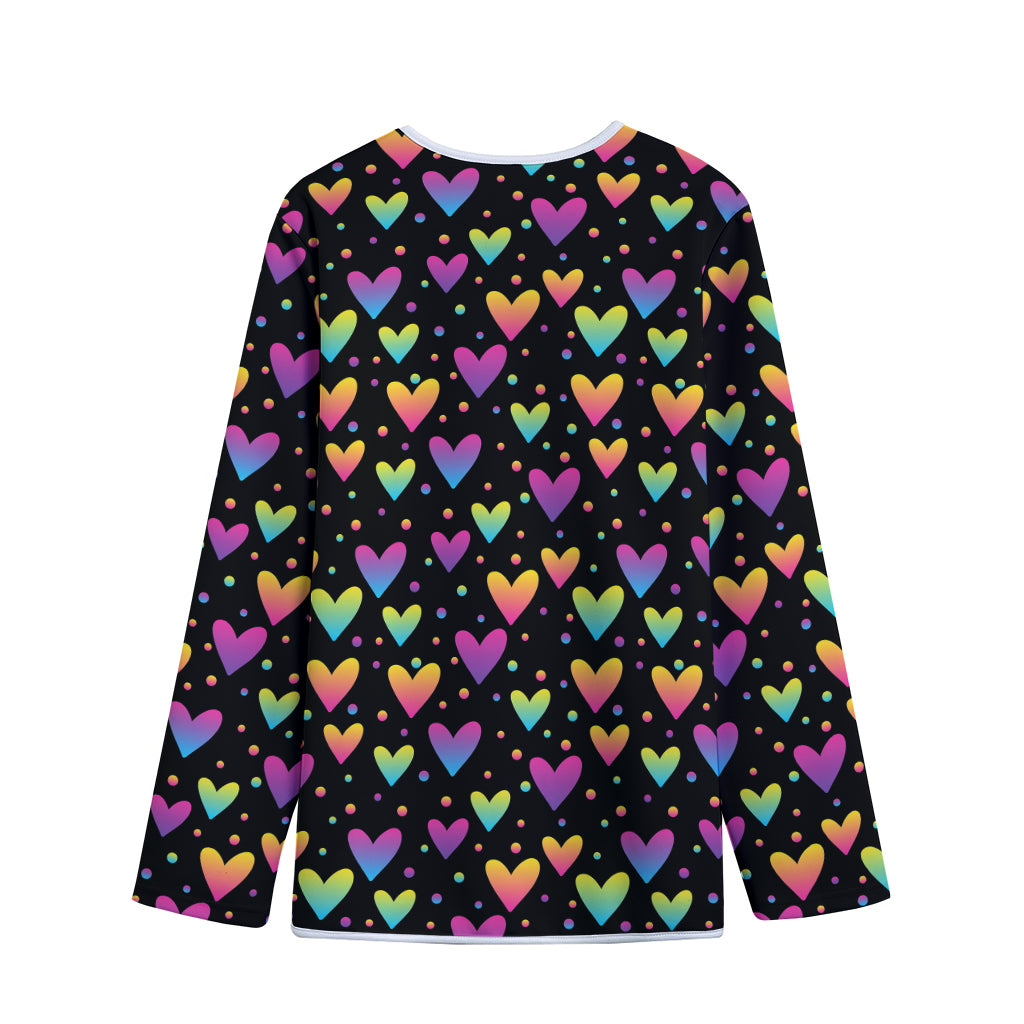 Colorful Heart Pattern Print Long Sleeve Short Coat