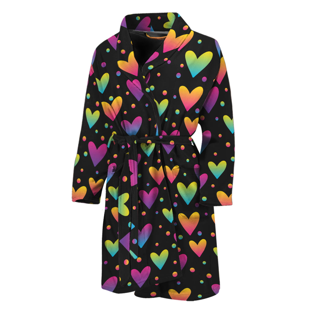 Colorful Heart Pattern Print Men's Bathrobe