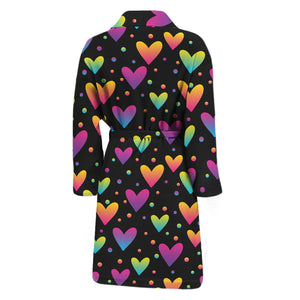 Colorful Heart Pattern Print Men's Bathrobe