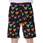 Colorful Heart Pattern Print Men's Beach Shorts