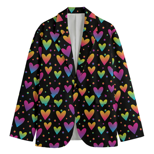 Colorful Heart Pattern Print Men's Blazer