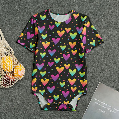 Colorful Heart Pattern Print Men's Bodysuit