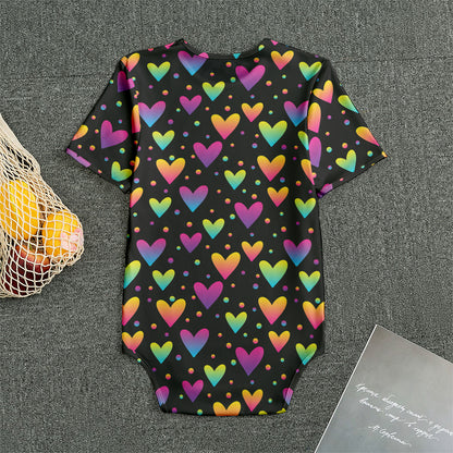 Colorful Heart Pattern Print Men's Bodysuit