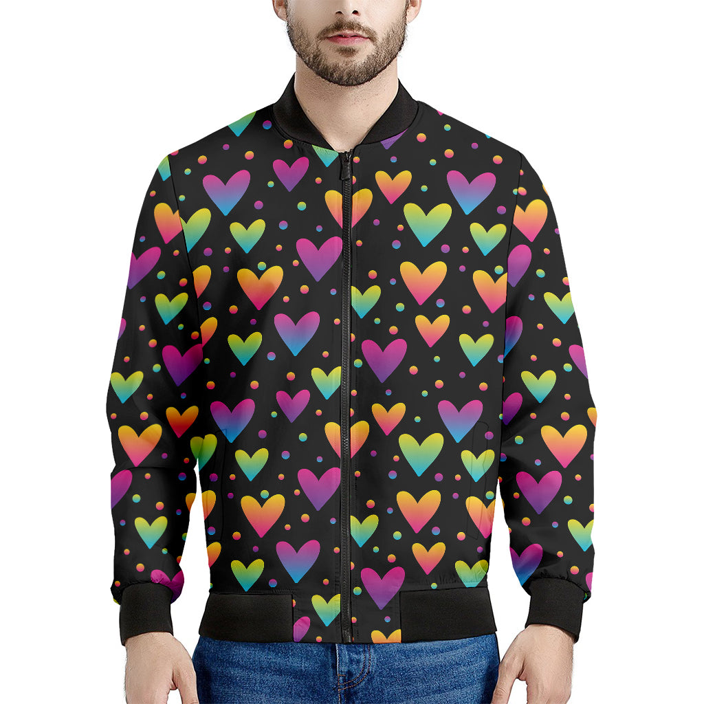 Colorful Heart Pattern Print Men's Bomber Jacket