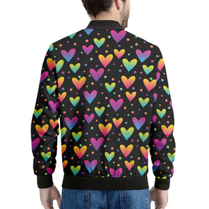 Colorful Heart Pattern Print Men's Bomber Jacket