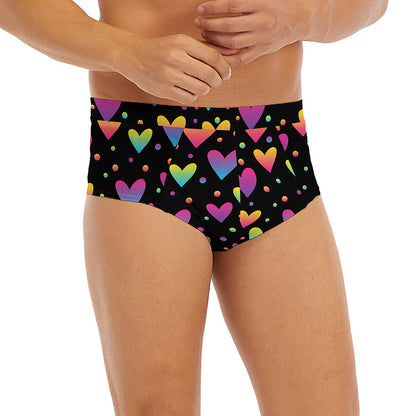 Colorful Heart Pattern Print Men's Briefs