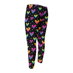 Colorful Heart Pattern Print Men's Compression Pants