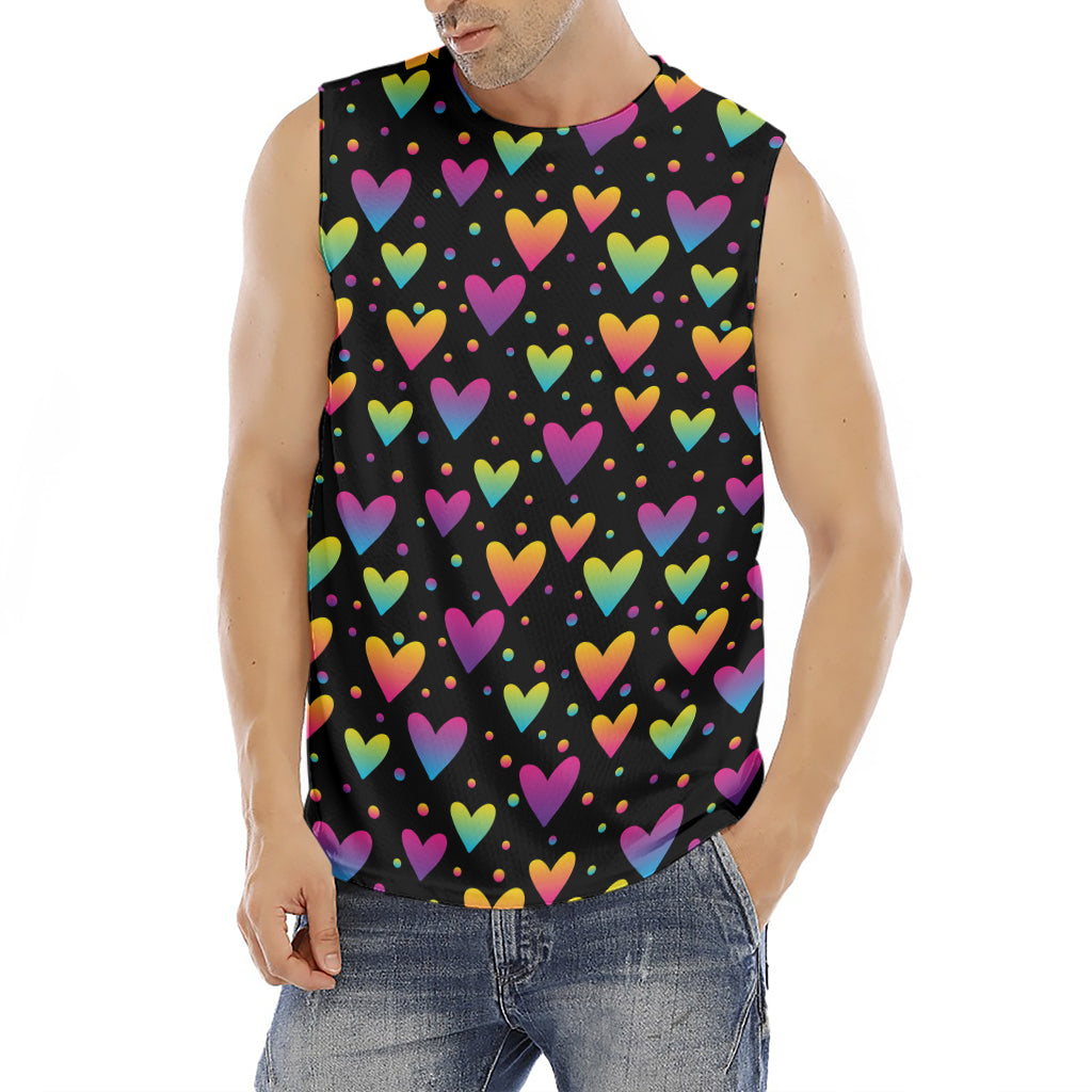 Colorful Heart Pattern Print Men's Fitness Tank Top