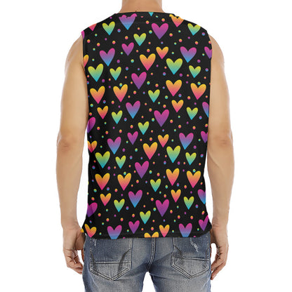 Colorful Heart Pattern Print Men's Fitness Tank Top