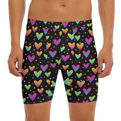 Colorful Heart Pattern Print Men's Long Boxer Briefs
