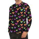 Colorful Heart Pattern Print Men's Long Sleeve Rash Guard