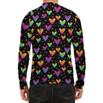 Colorful Heart Pattern Print Men's Long Sleeve Rash Guard