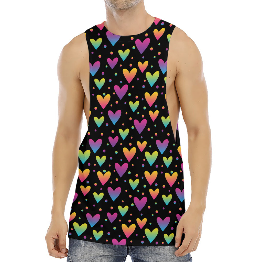 Colorful Heart Pattern Print Men's Muscle Tank Top