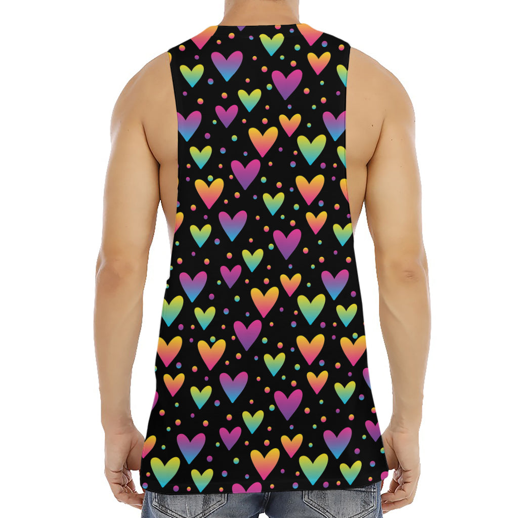Colorful Heart Pattern Print Men's Muscle Tank Top