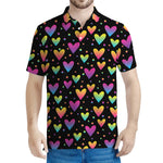Colorful Heart Pattern Print Men's Polo Shirt