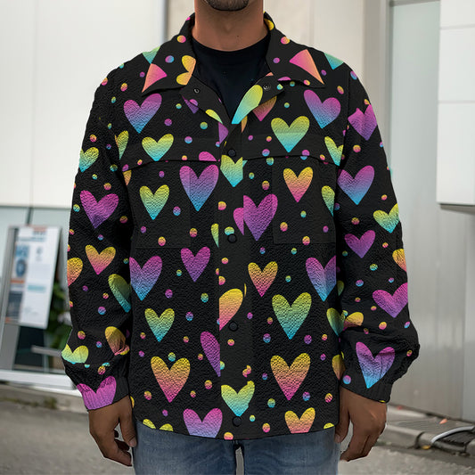 Colorful Heart Pattern Print Men's Shirt Jacket