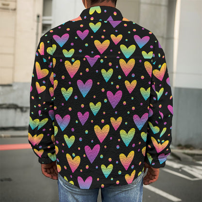 Colorful Heart Pattern Print Men's Shirt Jacket