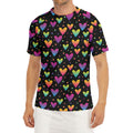 Colorful Heart Pattern Print Men's Short Sleeve Rash Guard
