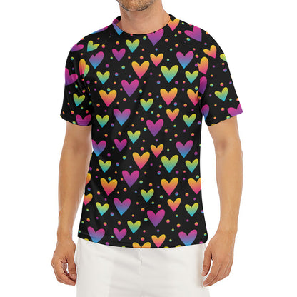 Colorful Heart Pattern Print Men's Short Sleeve Rash Guard