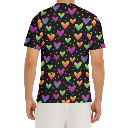 Colorful Heart Pattern Print Men's Short Sleeve Rash Guard