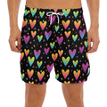 Colorful Heart Pattern Print Men's Split Running Shorts