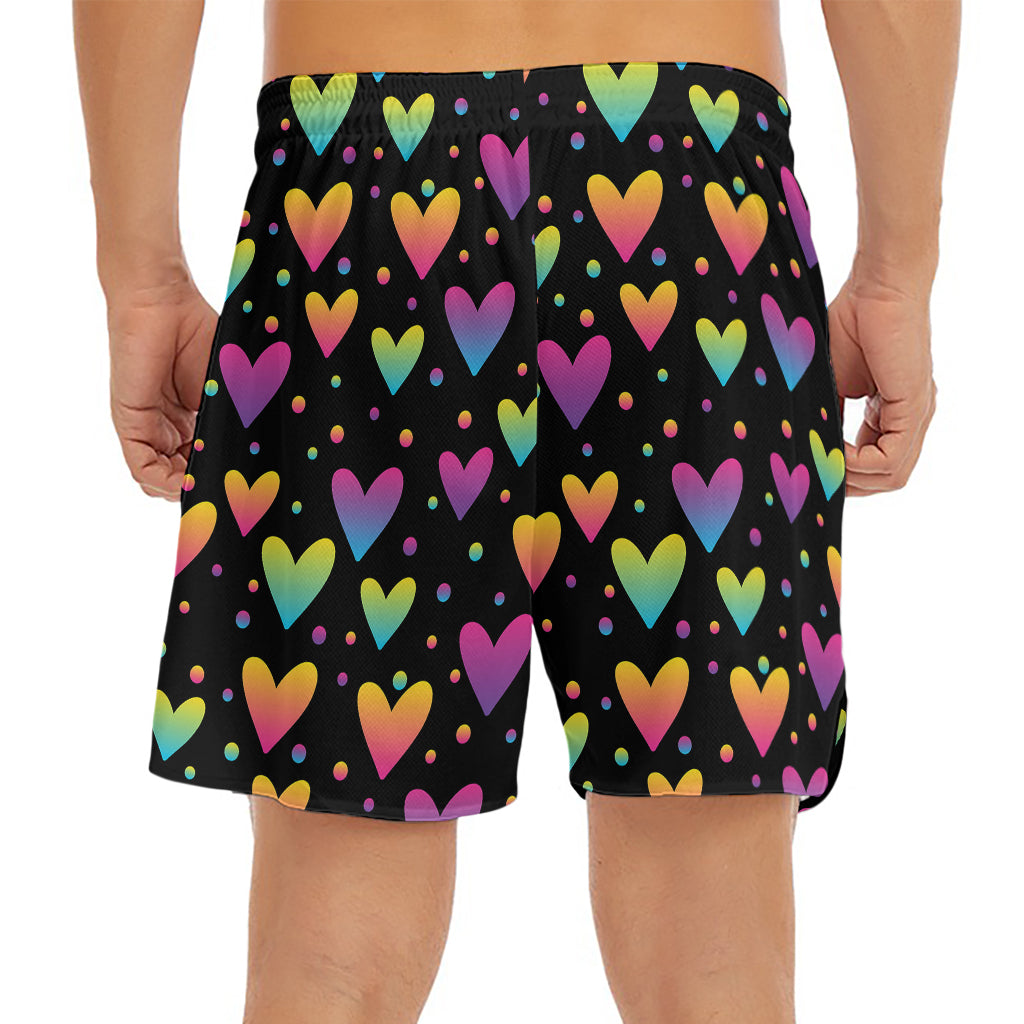 Colorful Heart Pattern Print Men's Split Running Shorts