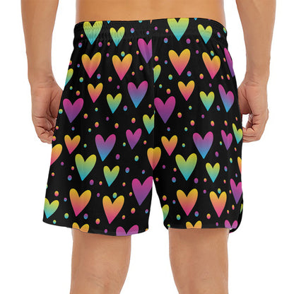 Colorful Heart Pattern Print Men's Split Running Shorts
