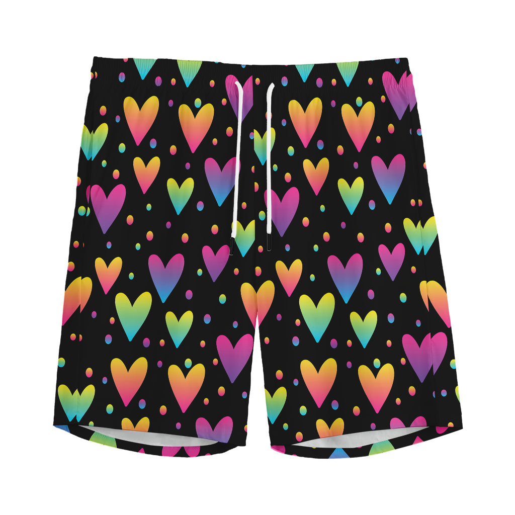 Colorful Heart Pattern Print Men's Sports Shorts