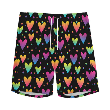 Colorful Heart Pattern Print Men's Sports Shorts